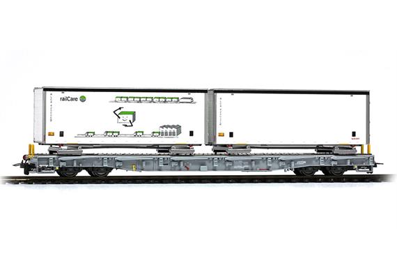Bemo 2291169 RhB R-w 8379 ACTS-Tragwagen mit Schiebeplanen-Wechselbehälter