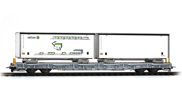 Bemo 2291169 RhB R-w 8379 ACTS-Tragwagen mit Schiebeplanen-Wechselbehälter