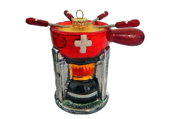 Glas Ornament Schweizer Fondue Set, 7 x 8.5cm