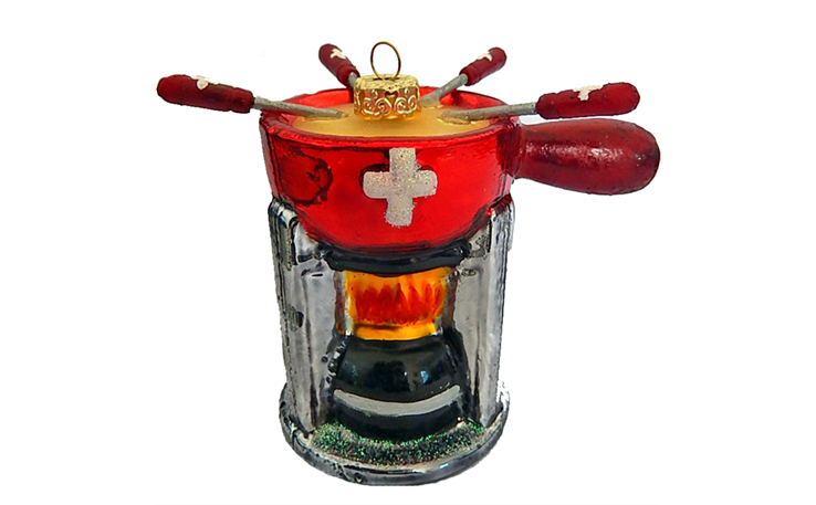 Glas Ornament Schweizer Fondue Set, 7 x 8.5cm