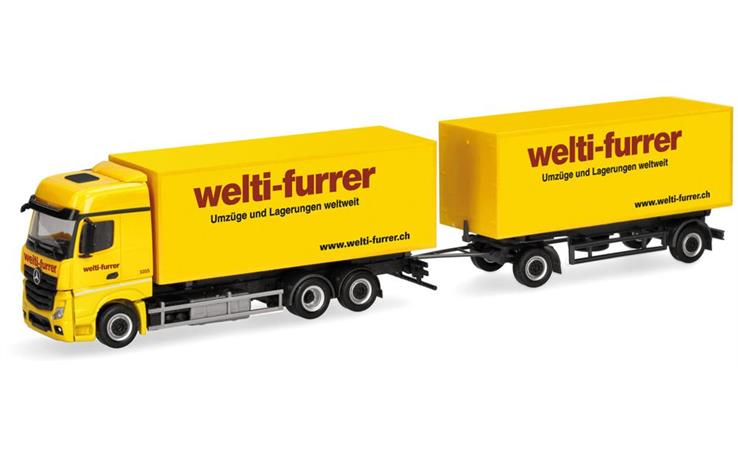 Herpa 319355 Mercedes-Benz Actros Bigspace Wechselkoffer-Hängerzug "Welti-Furrer" 1/87