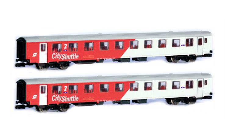 Jägerndorfer 60230 Personenwagen-Set 2-tlg City Shuttle mit ÖBB "Pflatsch", Spur N