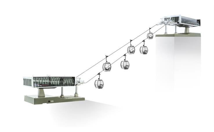 Jägerndorfer 82497 Seilbahn Set weiss/grau mit 6 "Omega V" Gondeln & 1 Stütze, H0 D-Line