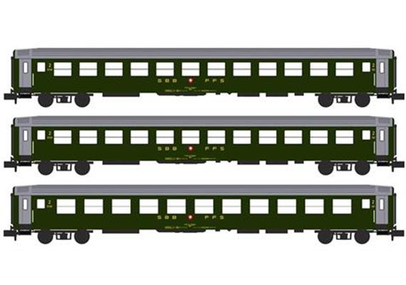 Kato 23011 Personenwagen-Set 3-tlg RIC 2.Klasse Wagen altes LogoSBB, Spur N