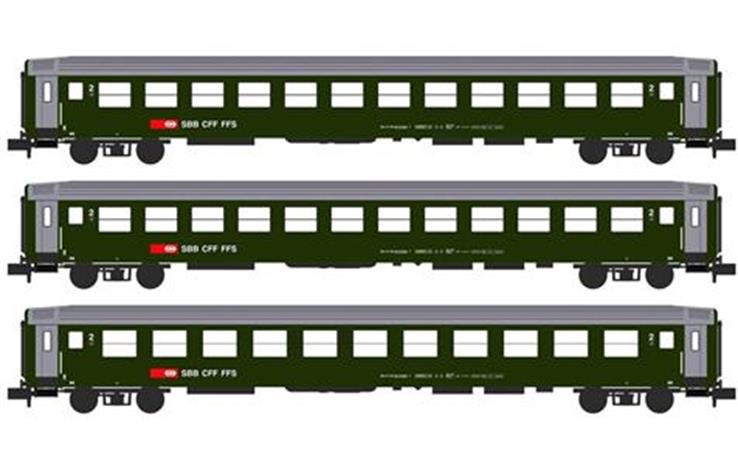 Kato 23012 Personenwagen-Set 3-tlg SBB RIC, Spur N