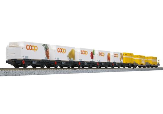 Kato 7074102 Komplettes Wagenset 8 -tlg. inkl. Container Coop/Post RhB, Spur N