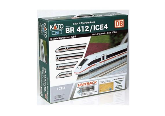 Kato10-008A Starter-Set ICE 4 4-tlg DB AG mit Trafo und Schienen, Spur N