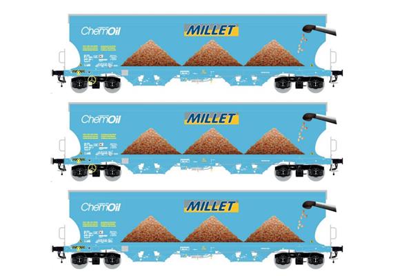 LS 90032 Getreidewagen Set 3-tlg Chemoil/Millet, H0 *** Sonderserie Schweiz ***