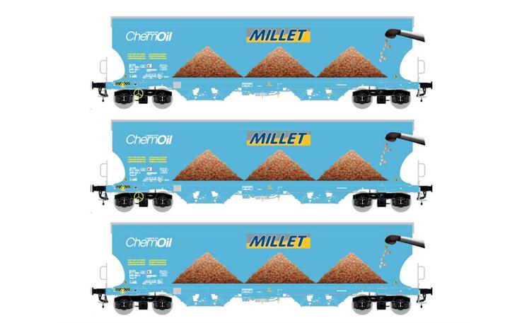 LS 90032 Getreidewagen Set 3-tlg Chemoil/Millet, H0 *** Sonderserie Schweiz ***