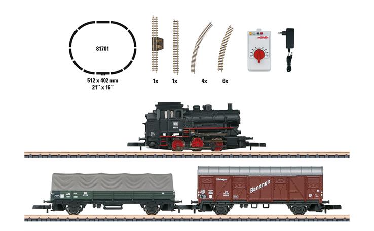 Märklin 081701 StartpackungGüterzug mit Dampflok BR 89, Gleisoval, Fahrgerät, Spur Z