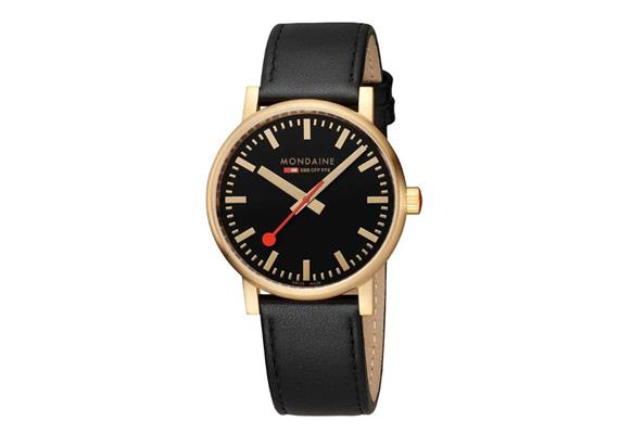 MONDAINE, EVO2 40mm, goldene Edelstahluhr mit Lederarmband