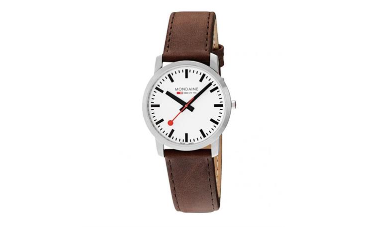 MONDAINE, Simply Elegant 40mm, braune Lederarmbanduhr, poliert