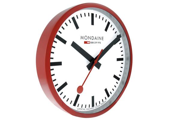 MONDAINE, Wall Clock 25cm, Original Bahnhofswanduhr, rot