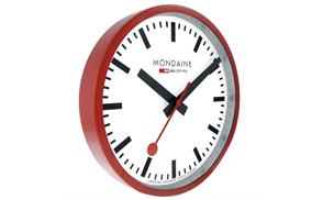 MONDAINE, Wall Clock 25cm, Original Bahnhofswanduhr, rot