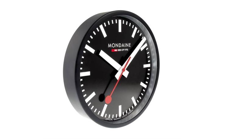 MONDAINE, Wall Clock 25cm, Original Bahnhofswanduhr, schwarz