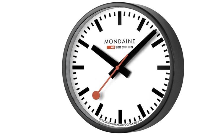 MONDAINE, Wall Clock 25cm, Original Bahnhofswanduhr, schwarz