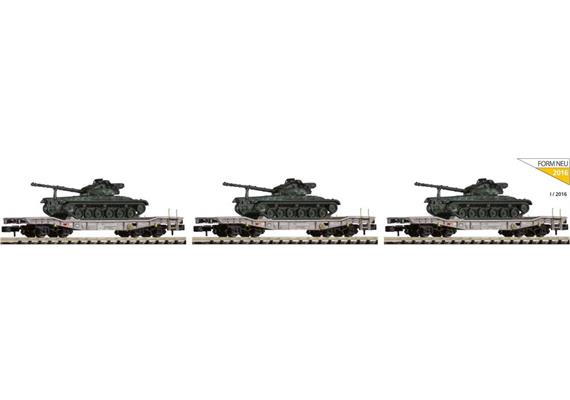 PIKO 94400 3 Panzertransportwagen mit 3 Panzer 68 olive ohne Tarnlackierung, Spur N