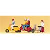 Preiser 10128 Motorroller "Vespa"-Fahrer, Set mit 4 Figuren und Zubehör