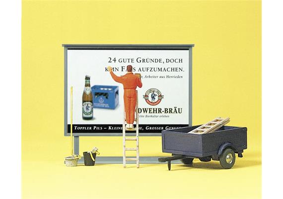 Preiser 10526 Plakatkleber auf Leiter, Plakattafel, Anhänger