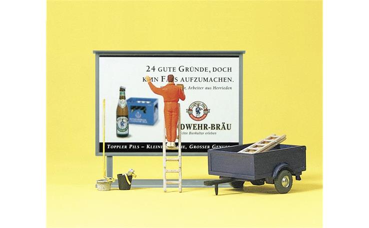 Preiser 10526 Plakatkleber auf Leiter, Plakattafel, Anhänger