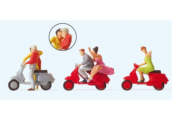 Preiser 10607 Vespa-Fahrer, Set mit 5 Figuren und Zubehör