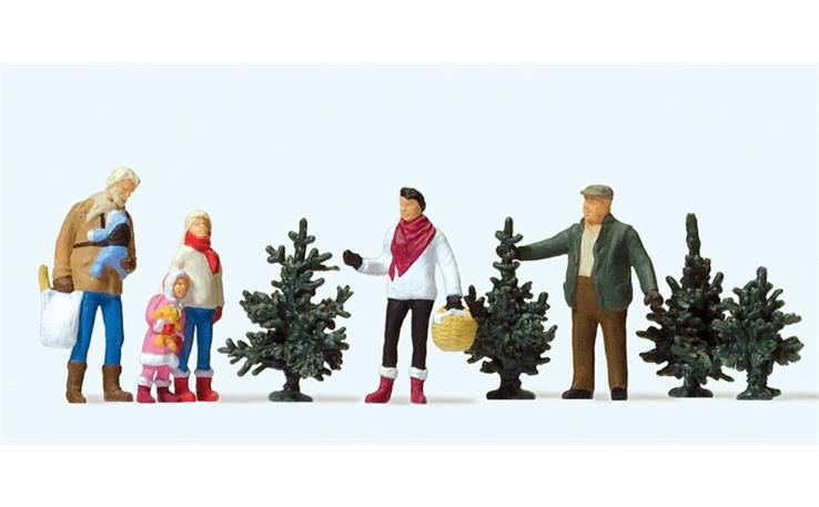 Preiser 10627 Weihnachtsbaumverkauf, Set mit 5 Figuren und Zubehör