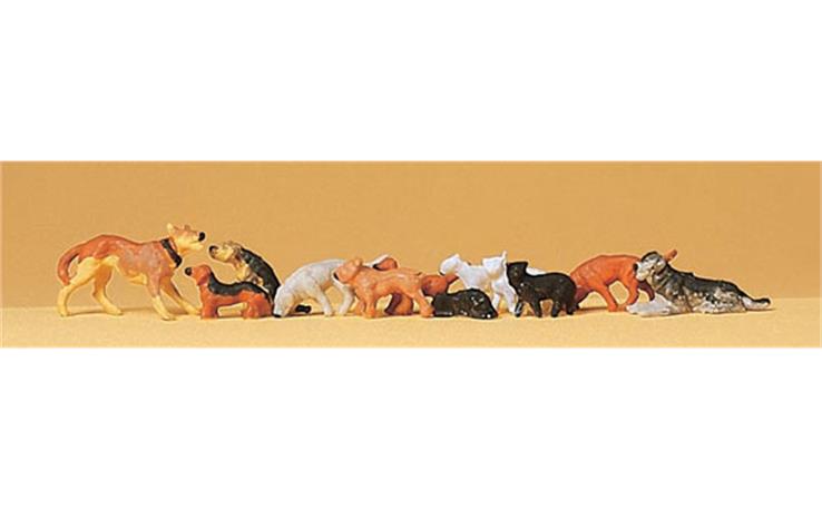 Preiser 14165 Hunde und Katzen, Set mit 12 Figuren