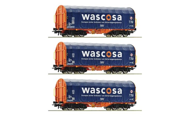 Roco 76009 Schiebeplanenwagen-Set 3-tlg Gattung Shimmns der Wascosa, H0