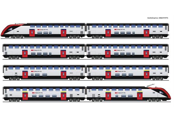 Roco 7700007 Doppelstocktriebzugzug RABe 502 8-tlg SBB, H0 DC Digital