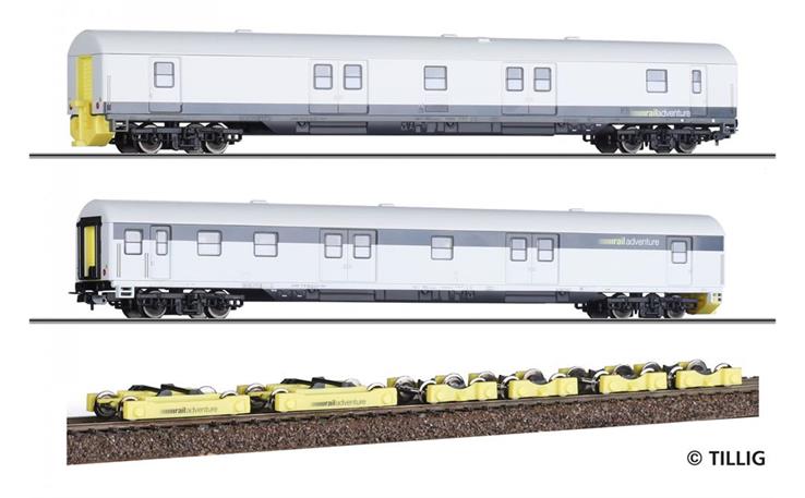 Tillig 70043 Set der RailAdventure GmbH, zwei Packwagen Dmz und Loco-Buggy-Set, H0