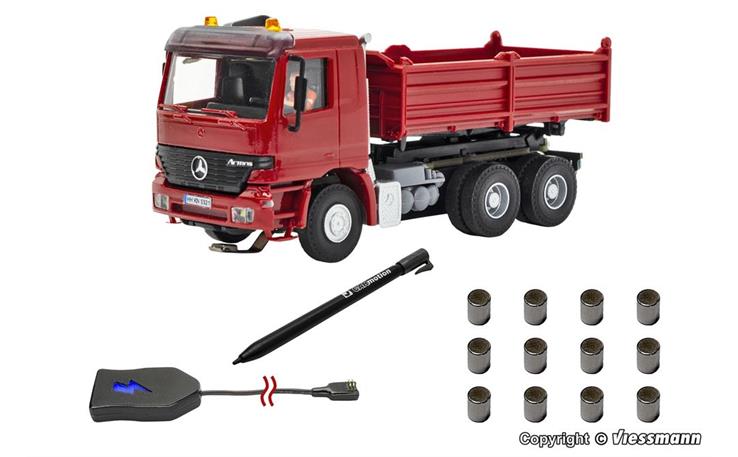 Viessmann 08001 CarMotion Basis Startset, MB ACTROS Muldenkipper rot mit Rundumleuchten