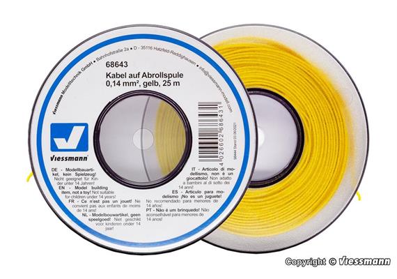 Viessmann 68643 Kabel auf Abrollspule 0,14 mm², gelb, 25 m